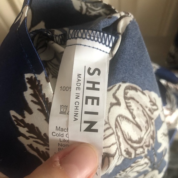 Navy Blue and White Flower Slip Dress with Slit from SHEIN - Picture 4 of 6